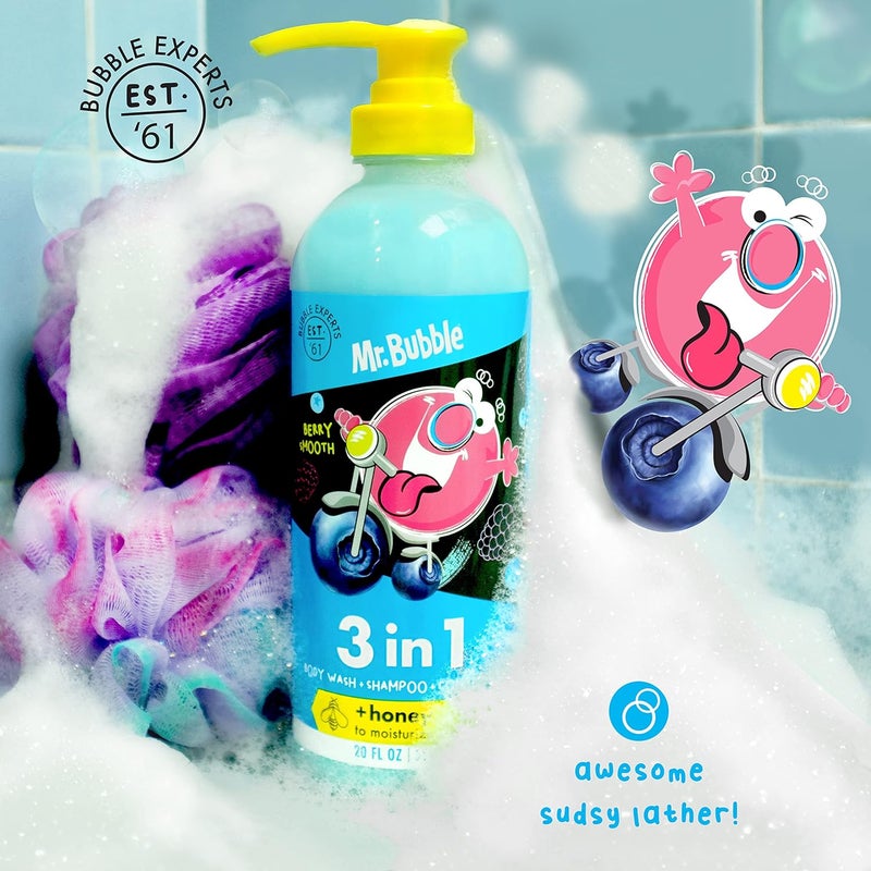 Mr. Bubble Berry Smooth 3-in-1 Body Wash, Shampoo & Conditioner Plus Honey Moisturize and Smooth Hair and Body 3-Pack - Image 4